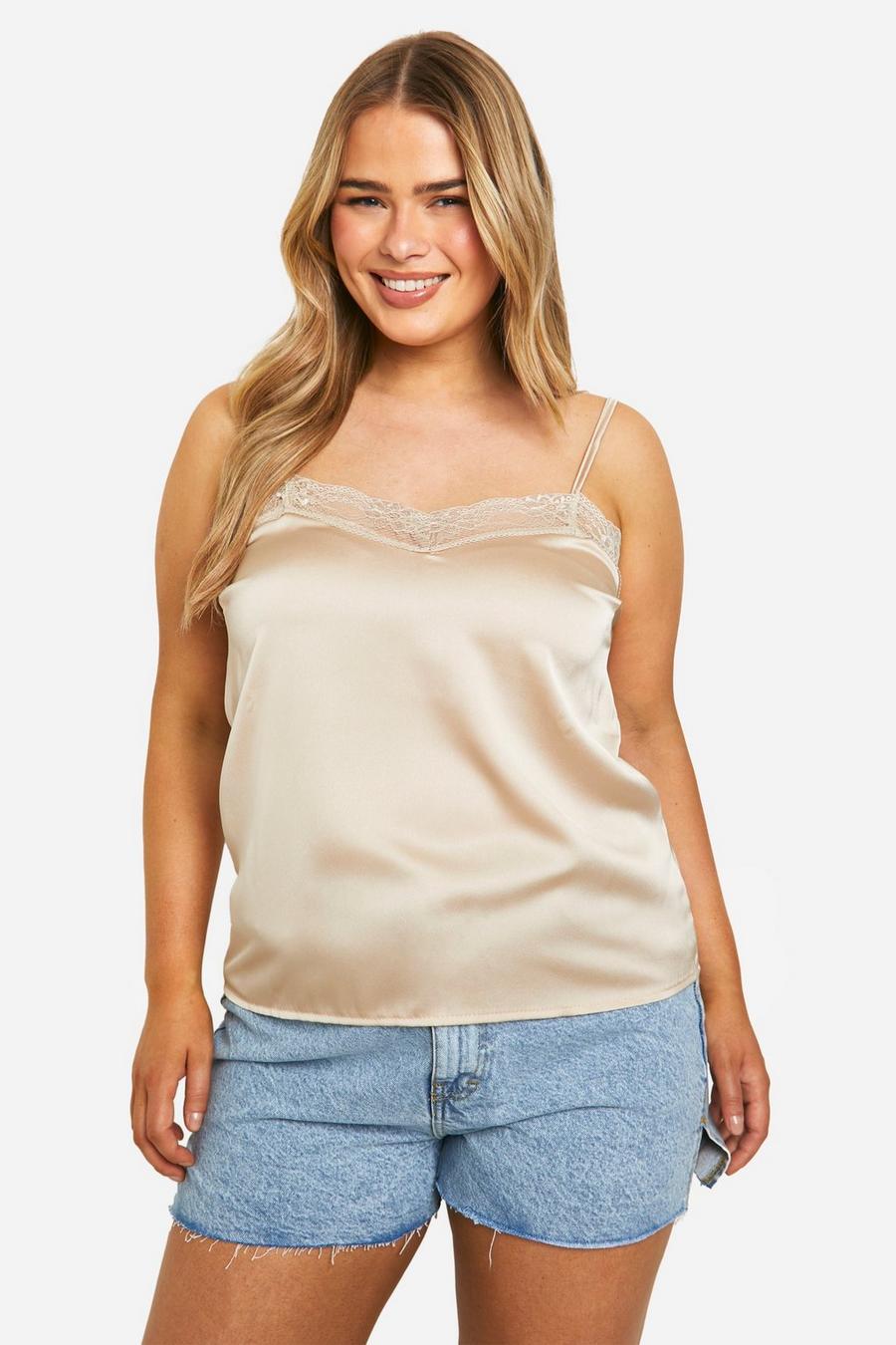 Champagne Plus Lace Insert Satin Cami Top
