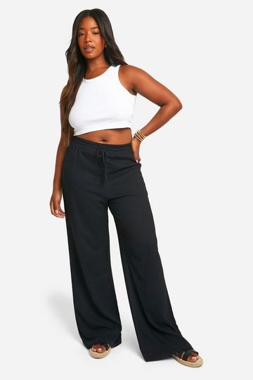 Plus Textured Relaxed Wide Leg Trouser black