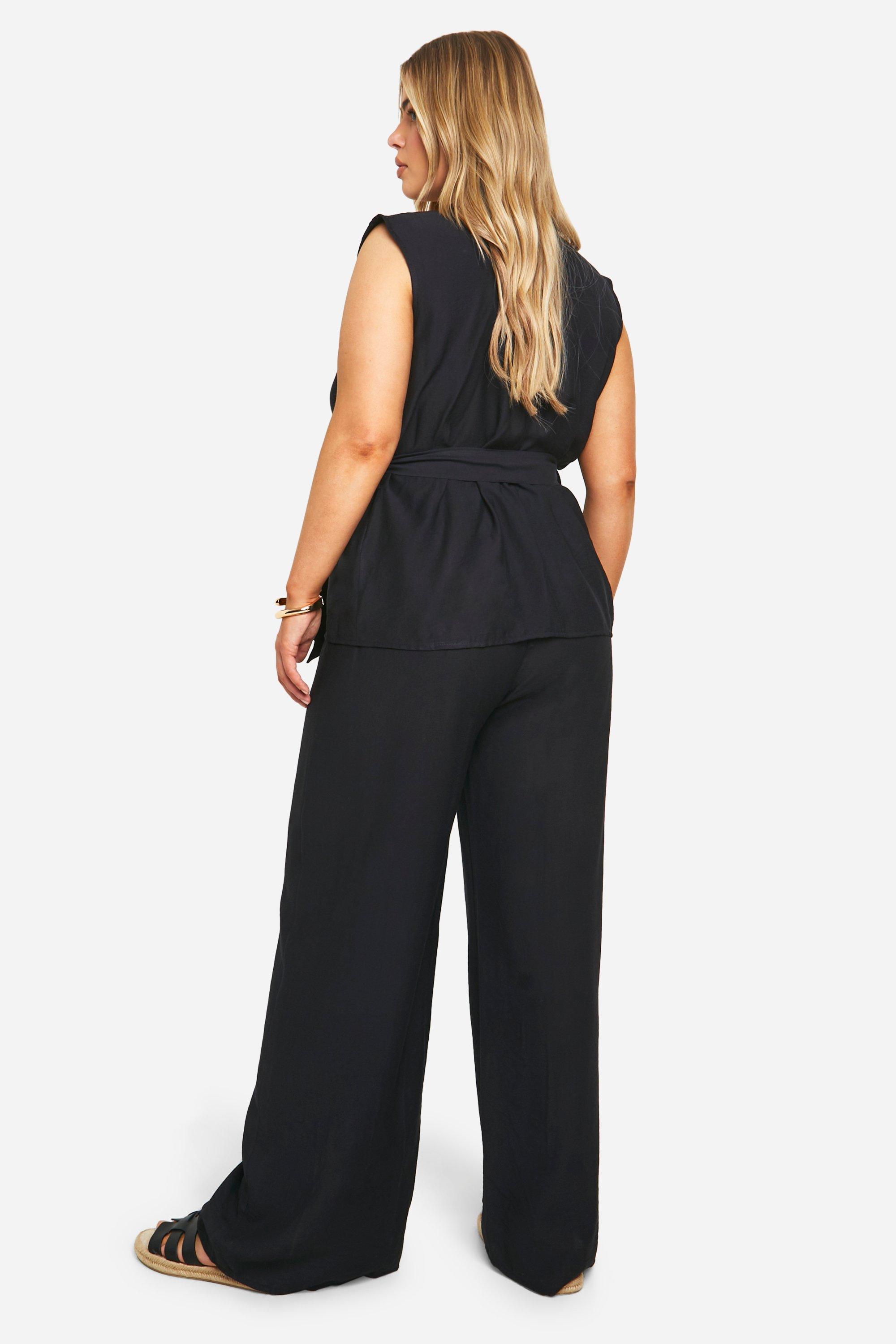 Plus Linen Look Sleeveless Blazer And Trouser Co ord boohoo