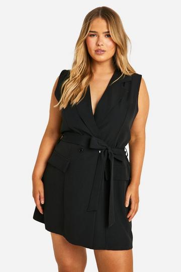 Plus Sleeveless Pocket Detail Blazer Dress black