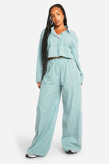 Plus Contrast Stripe Poplin Shirt & Trouser Set green