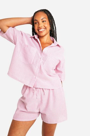 Plus Seersucker Crinkle Boxy Crop Shirt & Shorts raspberry