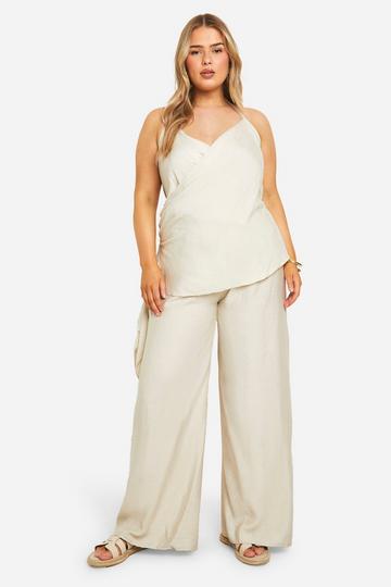 Plus Side Tie Cami And Pants Set stone