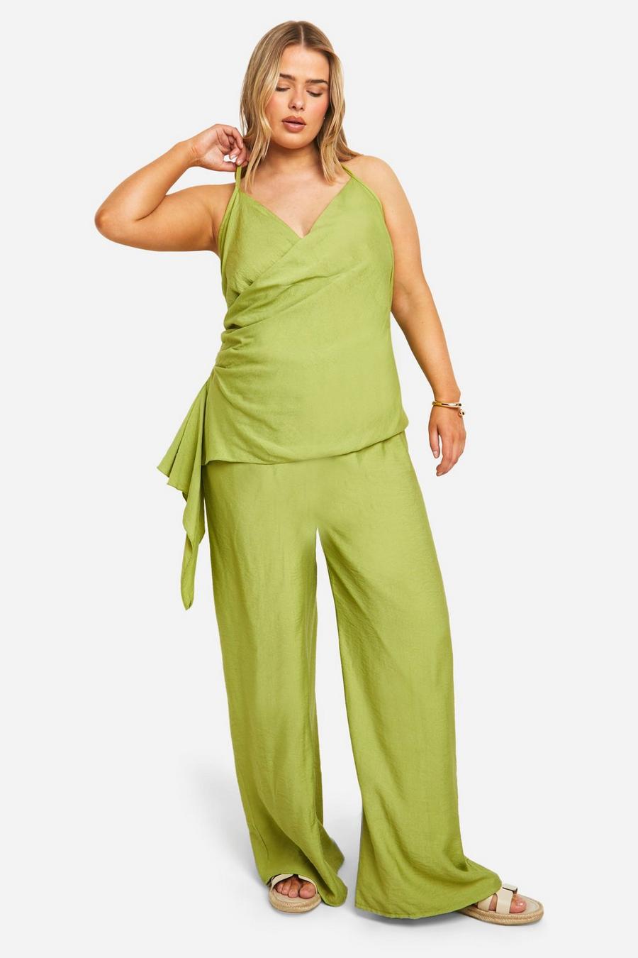 Olive Plus Side Tie Cami And Trouser Set  image number 1