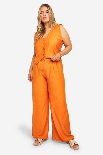 Plus Linen Look Relaxed Waistcoat And Pants Co-Ord orange