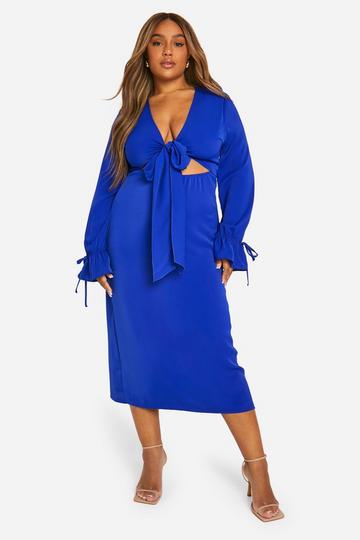 Plus Tie Front Midi Dress cobalt