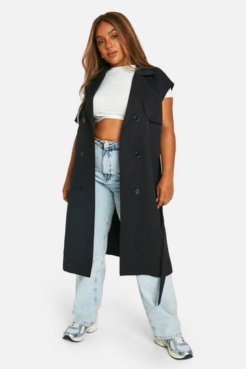 Plus Sleeveless Trench Jacket black