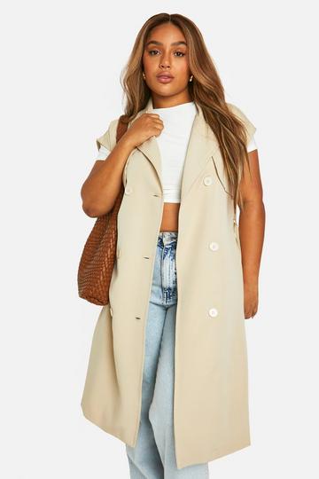 Plus Sleeveless Trench Jacket stone