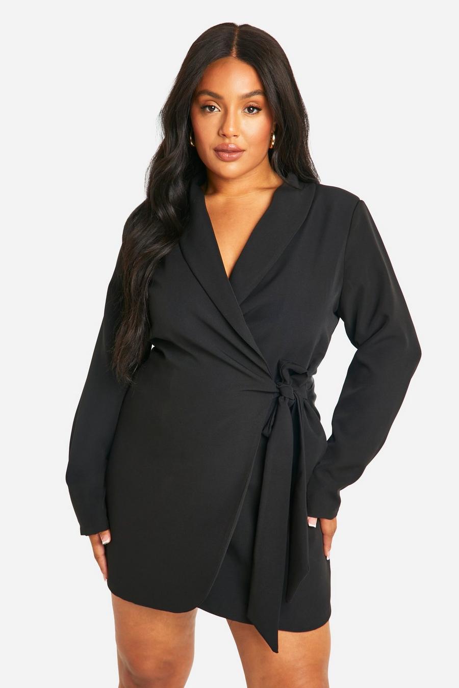 Black Plus Tie Side Blazer Dress