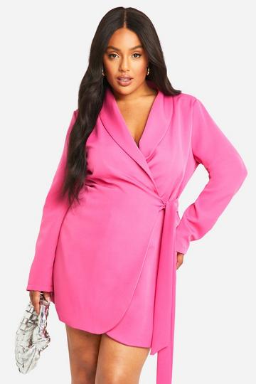 Plus Tie Side Blazer Dress hot pink