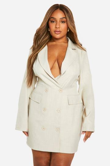 Plus Mergel Blazer Jurk Met Dubbele Knopen beige