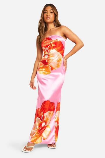 Petite Satin Floral Maxi Dress pink