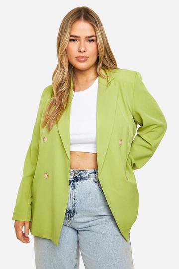 Plus Double Breasted Linen Look Blazer olive