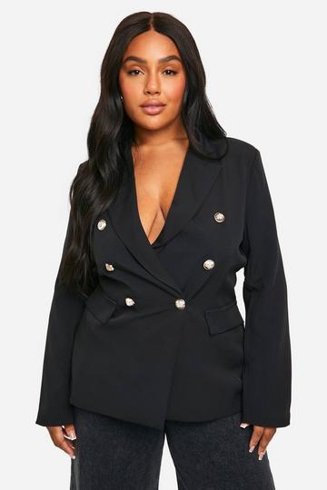 Black Plus Double Breasted Shaped Waist Blazer