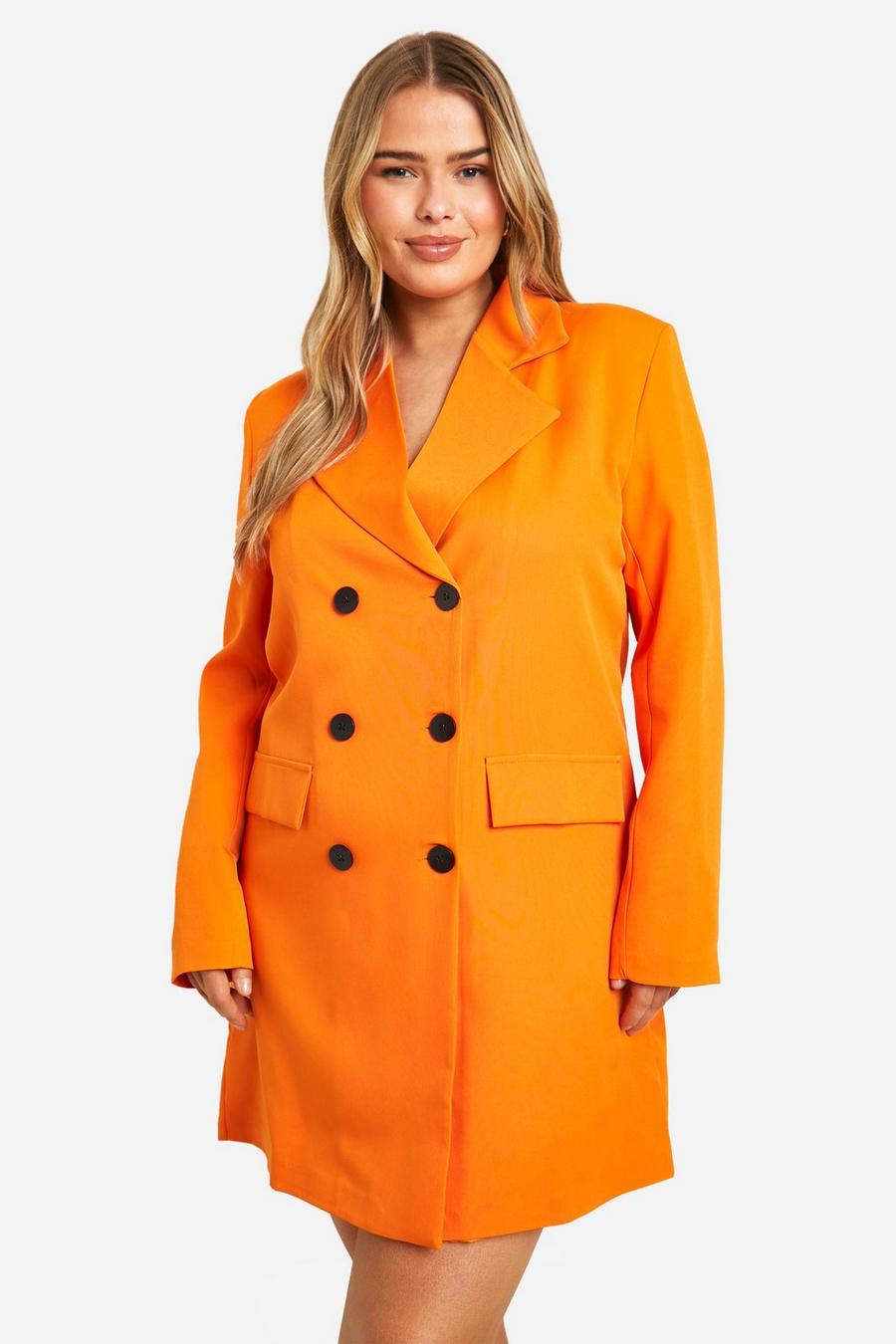 Orange Plus Contrast Button Blazer Dress image number 1