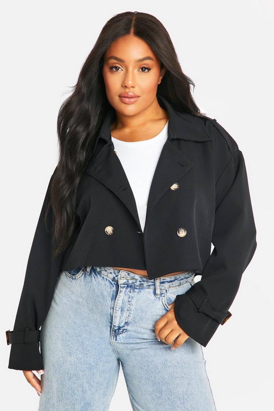 Black Plus Cropped Trench image number 1