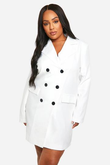 Plus Contrast Button Blazer Dress white