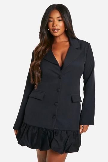 Plus Contrast Puff Ball Blazer Dress black