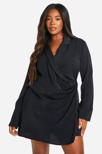 Plus Wrap Ruched Blazer Dress black