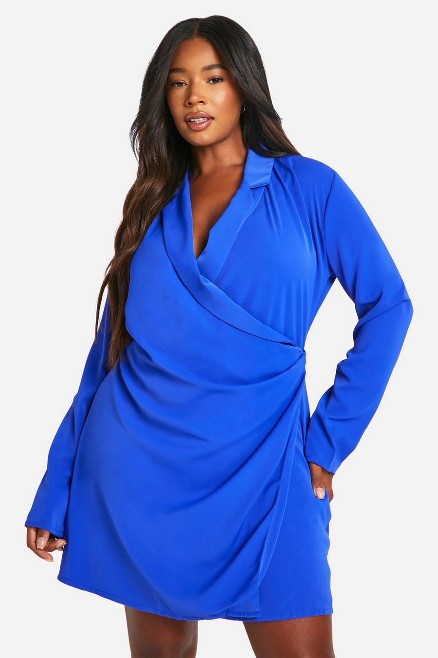 Cobalt Plus Wrap Ruched Blazer Dress 