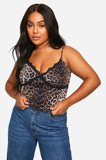 Plus Leopard Mesh Cami Top brown