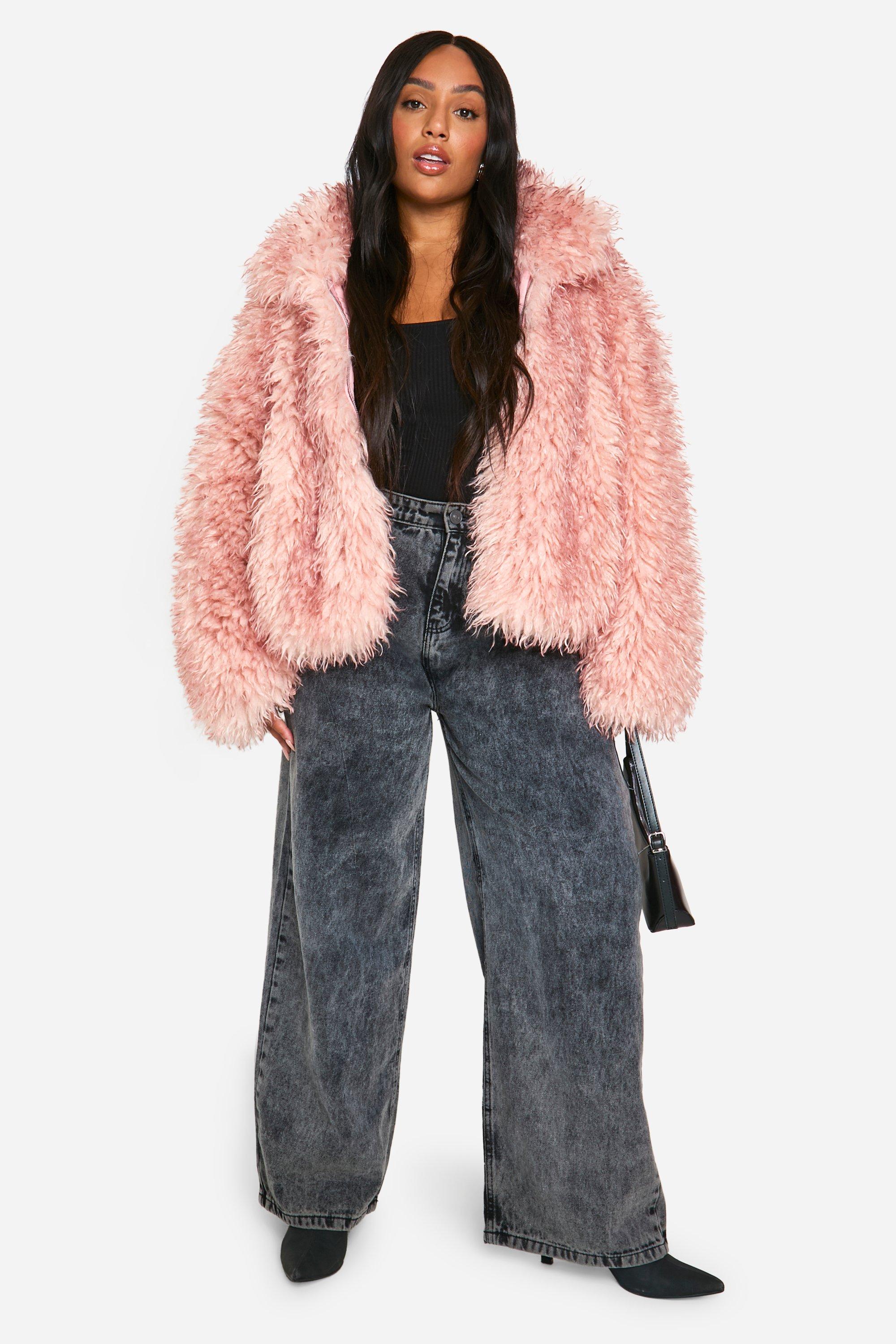 Pink plus size fur coat hotsell