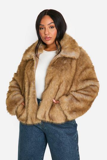 Plus Premium Collared Faux Fur Coat biscuit