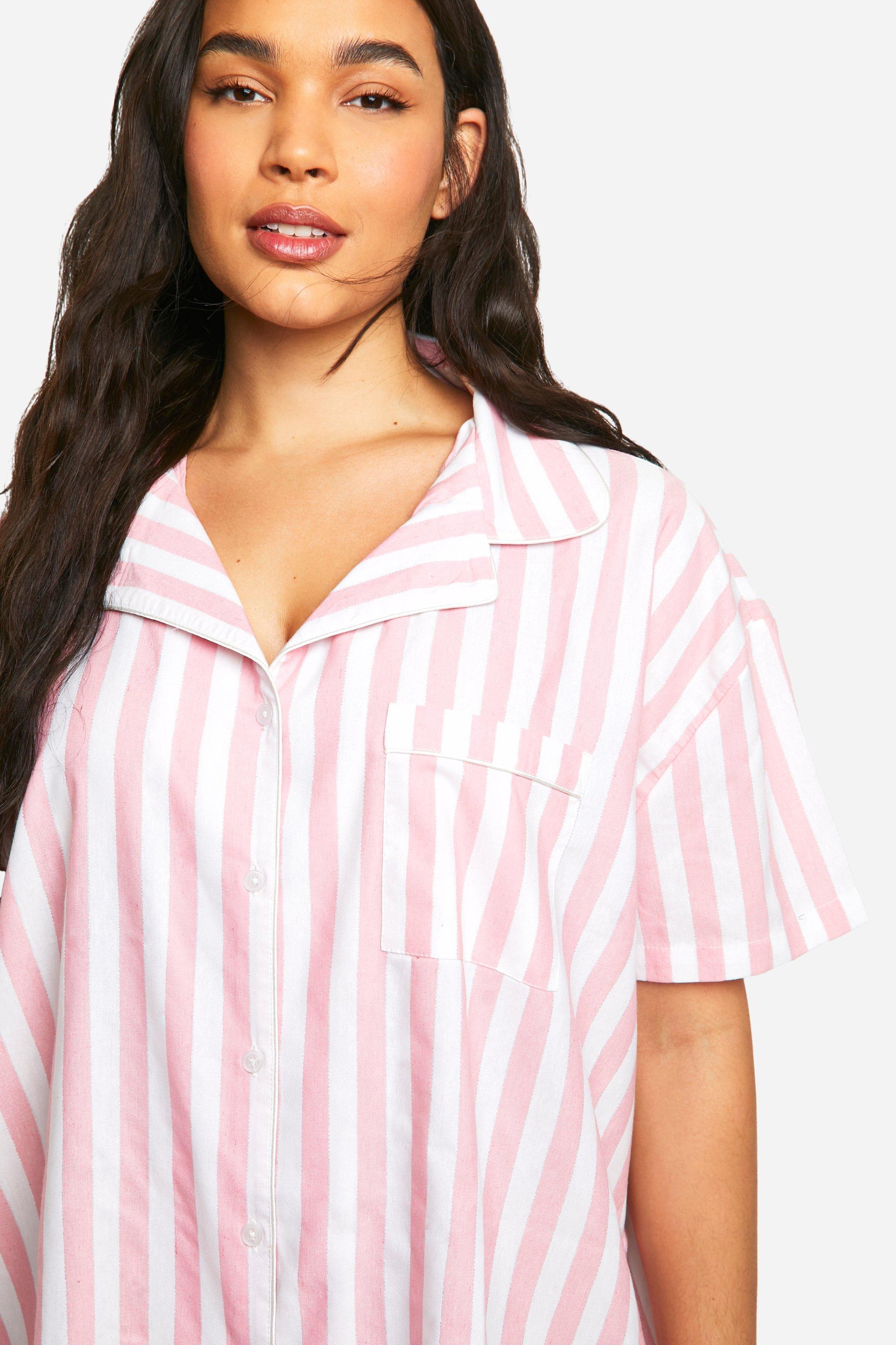 Plus Short Sleeve Cotton Stripe Nightshirt