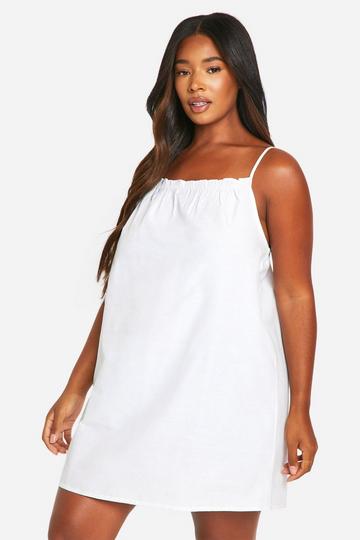 Plus Cotton Poplin Strappy Nightgown white