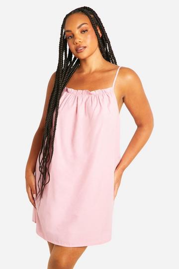 Plus Cotton Poplin Strappy Nightgown light pink