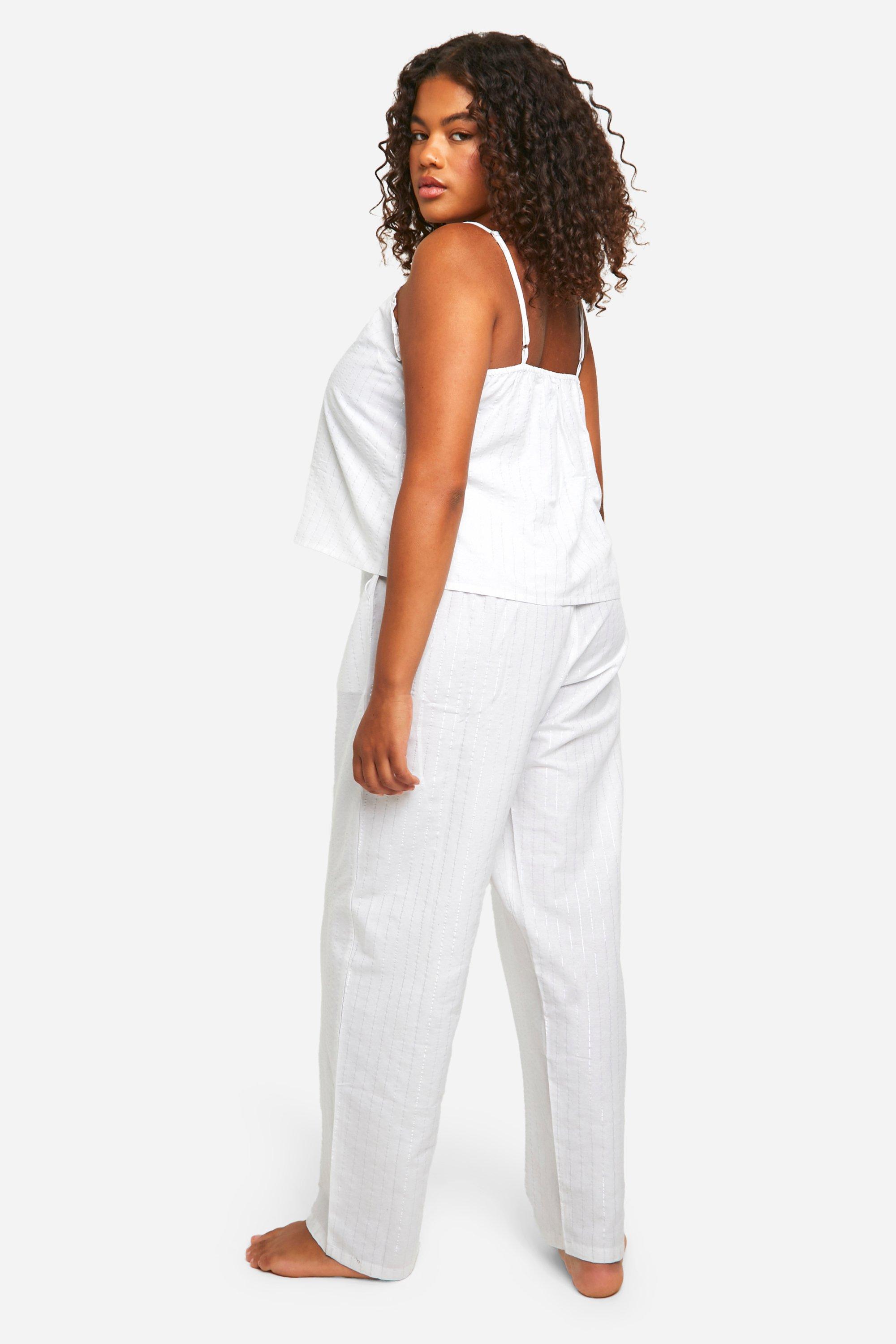 Boohoo Women s Plus Cotton Poplin Strappy Pinstripe Cami And Trouser Pyjama Set White