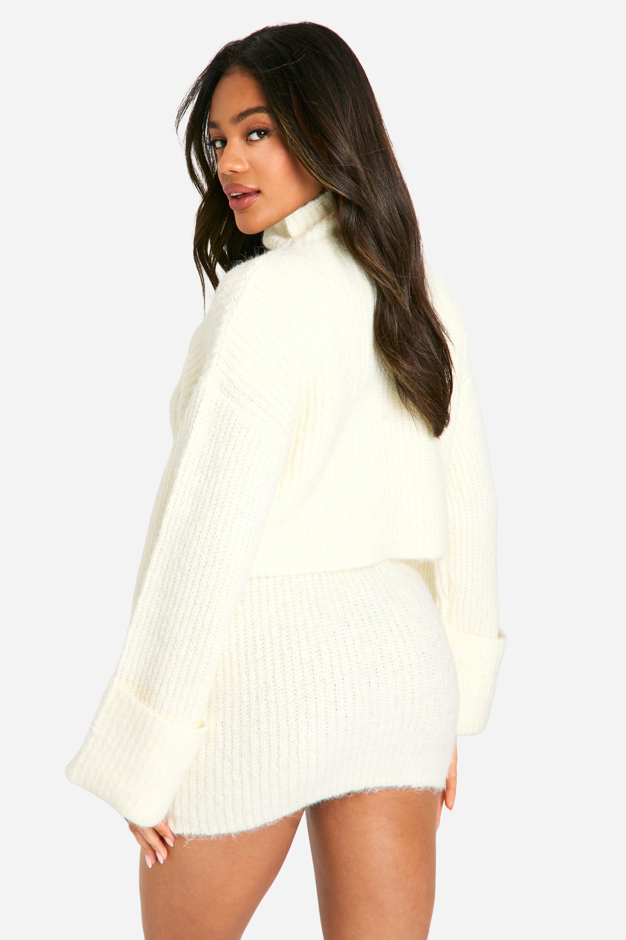 High Neck Oversized Crop Knitted Sweater And Micro Mini