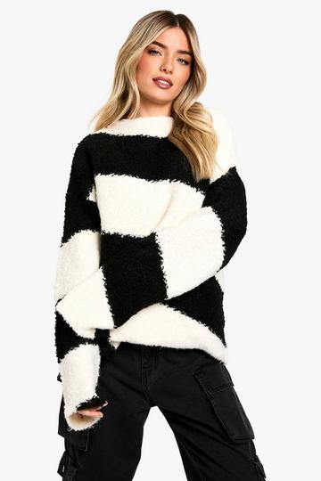 Borg Diagonal Stripe Slouchy Knitted Jumper black