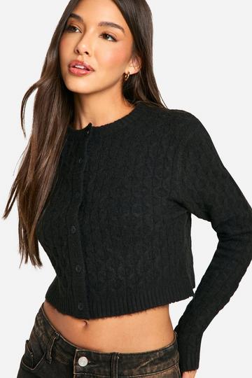 Soft Cable Knit Crop Cardigan black