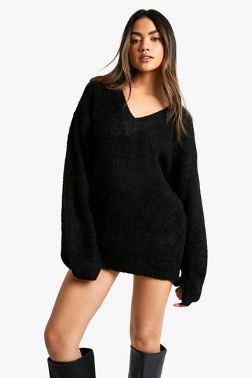 Plunge V Neck Borg Mini Jumper black