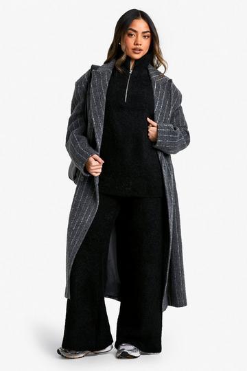 Half Zip Oversized Sweater And Wide Leg Pants Borg Knit Two-Piece black