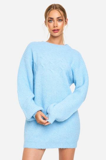 Blue Knitted Crew Neck Mini Jumper Dress