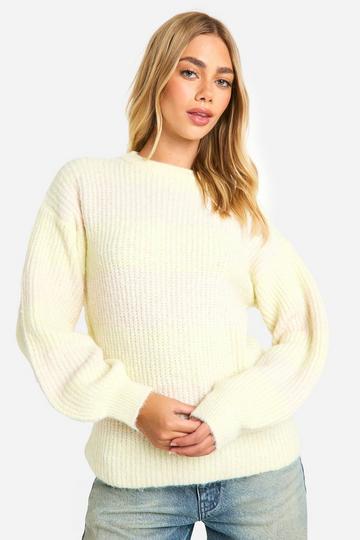 Oversized Gebreide Gestreepte Trui Met Crewneck yellow