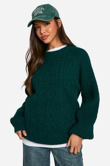 Cable Knit Oversized Crew Neck Jumper bottle green