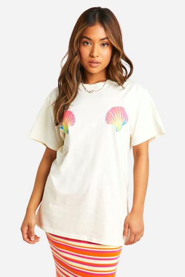 Petite Multi Coloured Shell Oversized Tee natural