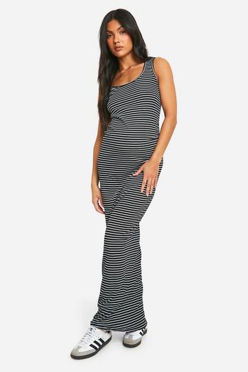 Maternity Stripe Ribbed Scoop Neck Maxi Dress black