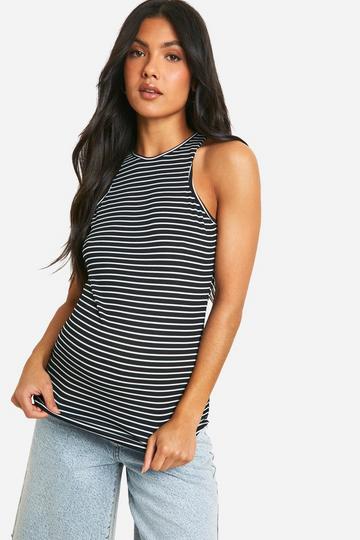 Black Maternity Stripe Ribbed Racer Neck Tank Top Top