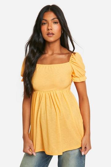 Maternity Jersey Milkmaid Frill Hem Smock Top pale orange