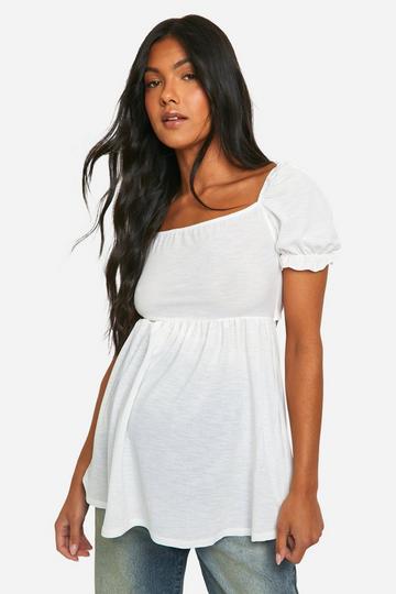 Maternity Jersey Knit Milkmaid Frill Hem Smock Top white