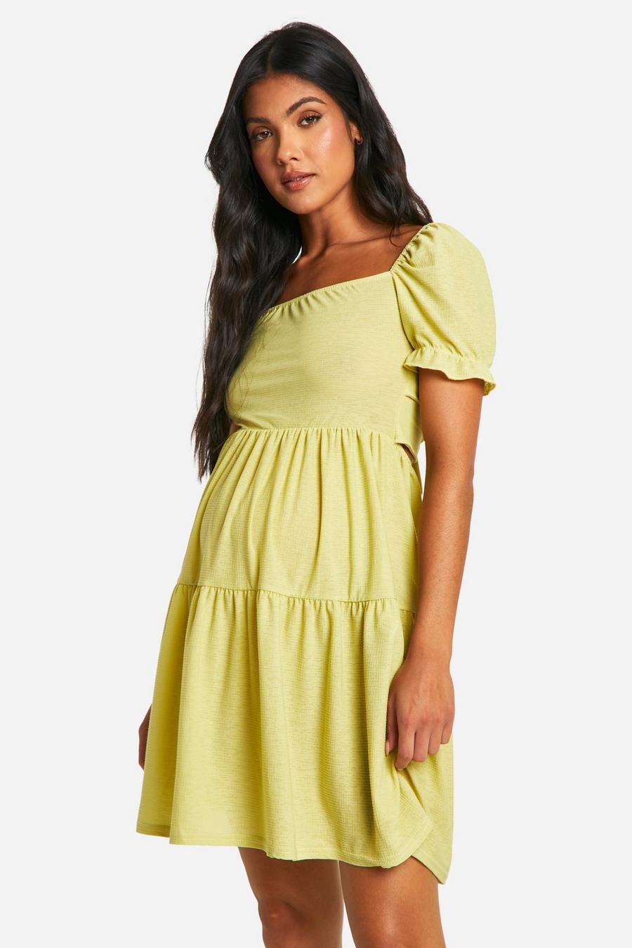 Light green Maternity Jersey Knit Smock Milkmaid Mini Dress image number 1