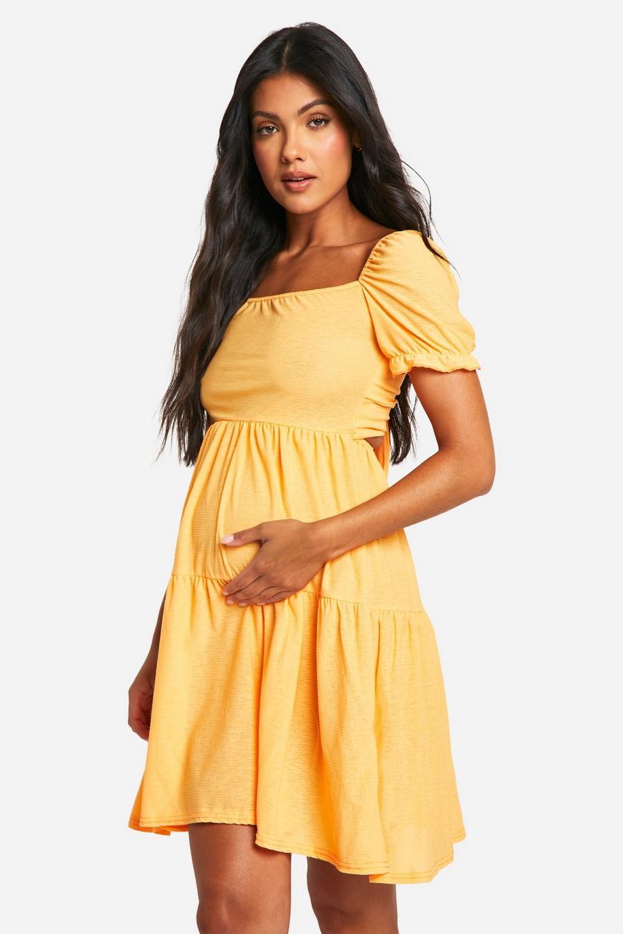 Pale orange Maternity Jersey Knit Smock Milkmaid Mini Dress image number 1