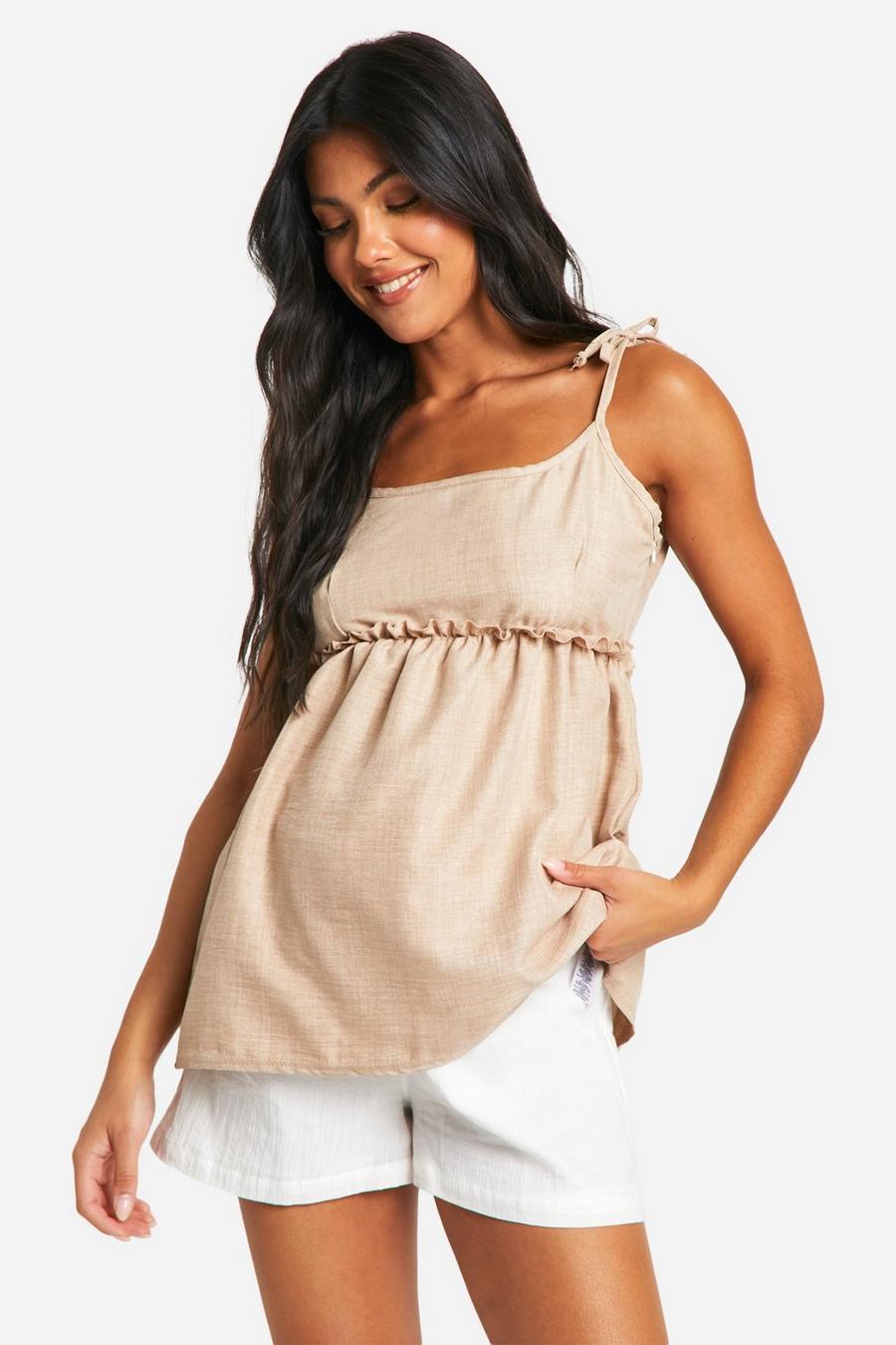 Stone Maternity Linen Look Strappy Cami Smock Top image number 1