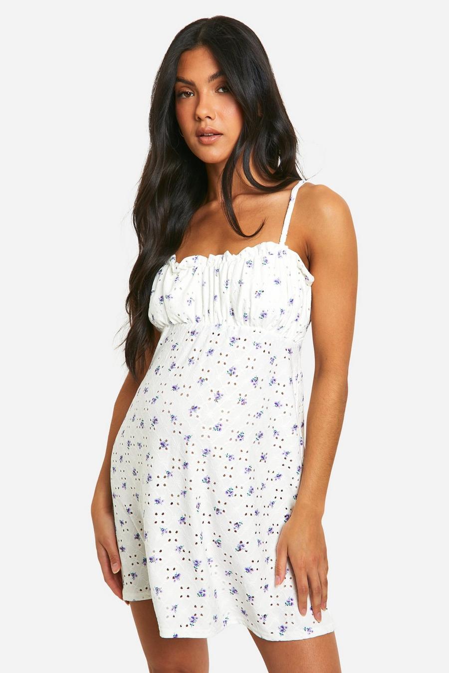 Light blue Maternity Floral Jersey Broderie Strappy Cami Mini Dress image number 1