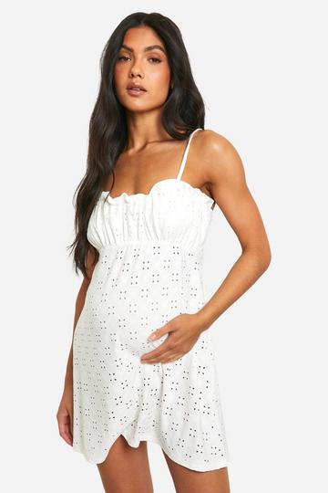 Maternity Jersey Knit Eyelet Strappy Cami Mini Dress white