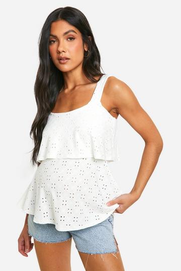 Maternity Jersey Knit Eyelet Overlay Camisole white